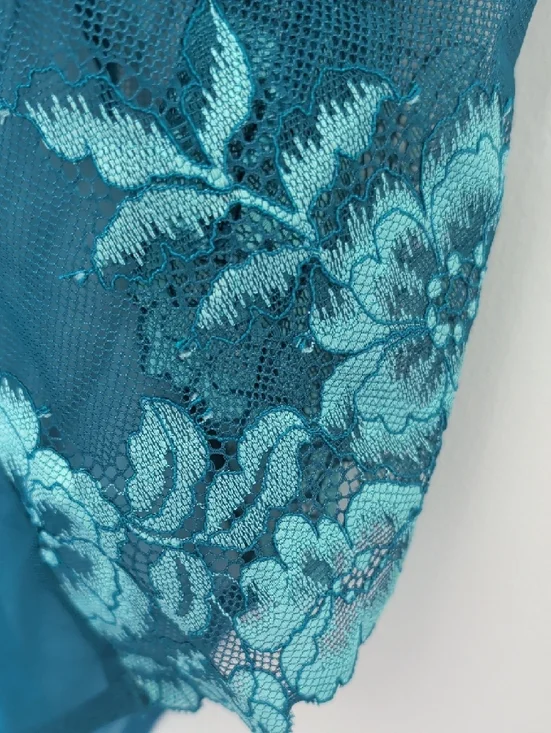 Adore Me Teal Floral Lace Plunge Teddy - Picture 4 of 7